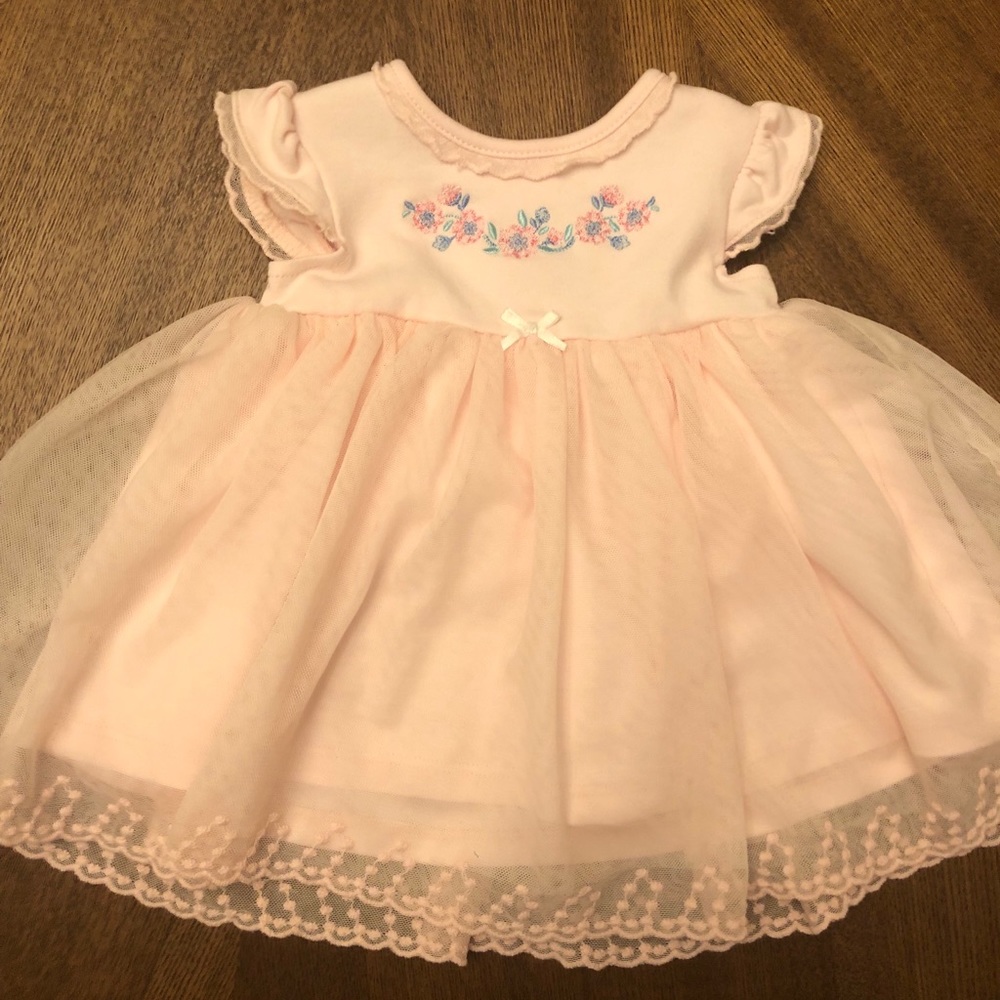 Little Me pink dress with flower embroidery
